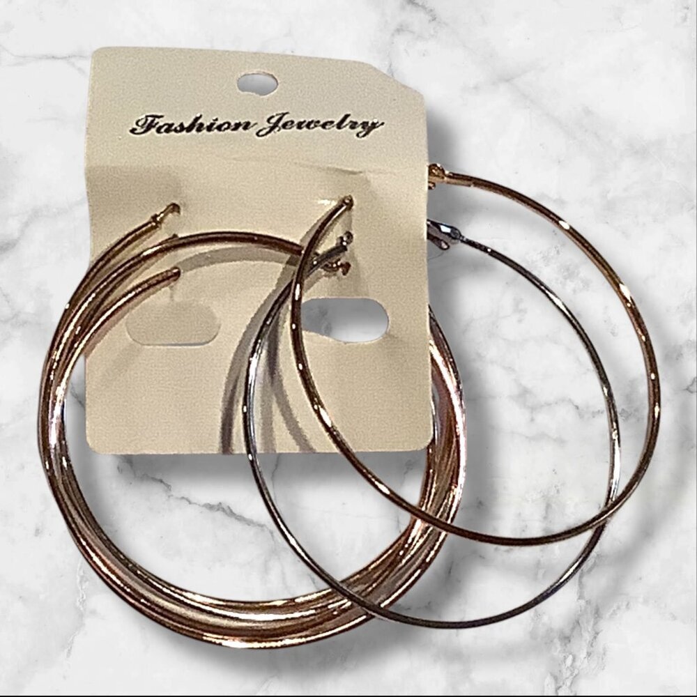 Set Of 6 Fashion Jewelry Hoop Earrings Womens Gold Silver Tone